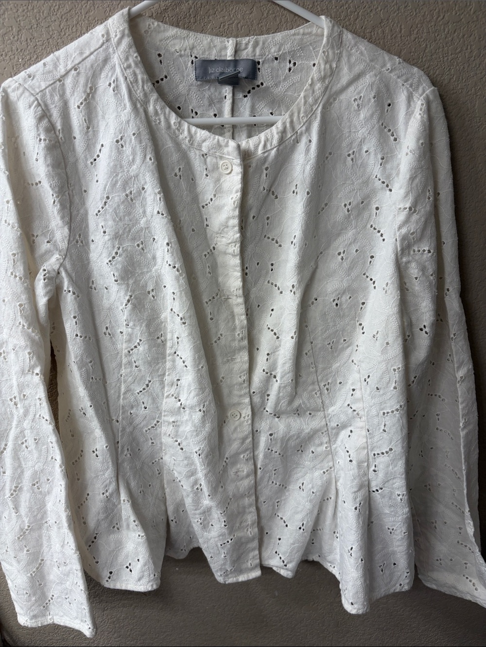 Liz Claiborne White Eyelet Button-Down Blouse